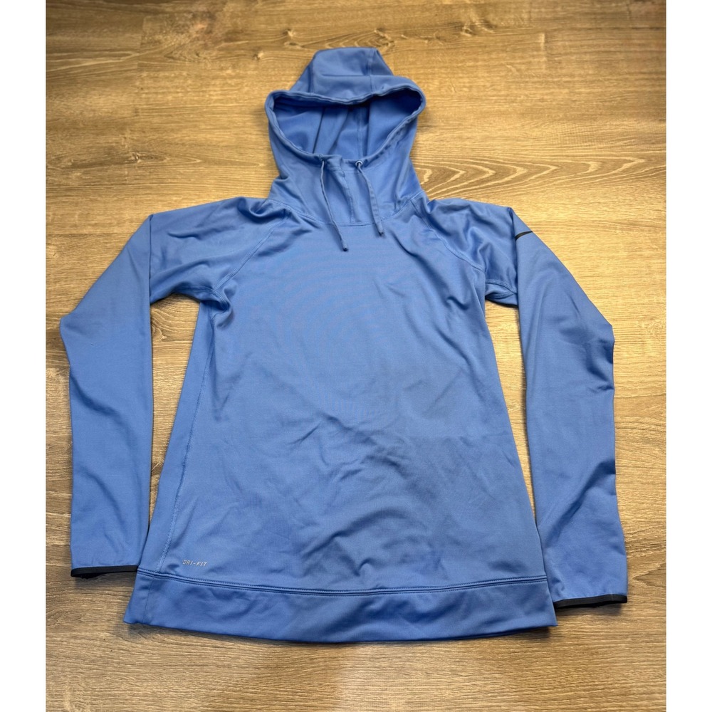 Nike Pro Hyperwarm Dri-FIT Blue Hoodie Women Large 548766-402 Thumbhole Fleece
